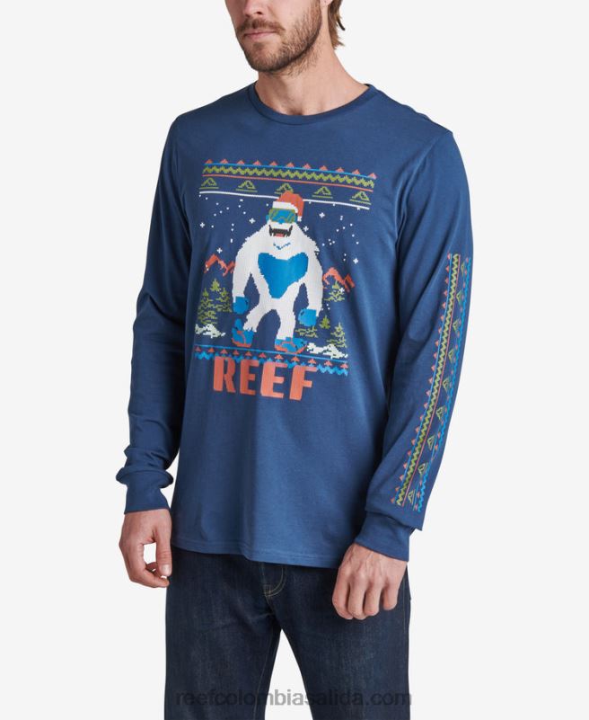 hombres Reef camiseta de manga larga con animal fiestero XDDFR595 insignias azules