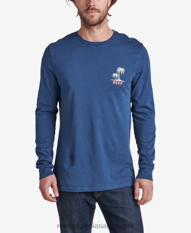 hombres Reef playera de manga larga con diseño aleatorio XDDFR612 insignias azules