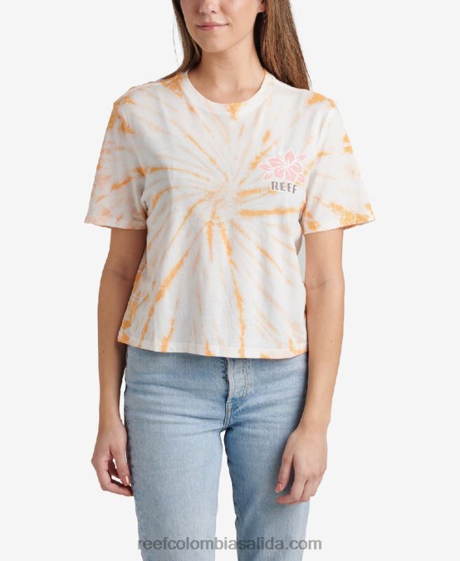 mujer Reef Di por favor camiseta corta de manga corta XDDFR273 tinte de corbata de melocotón